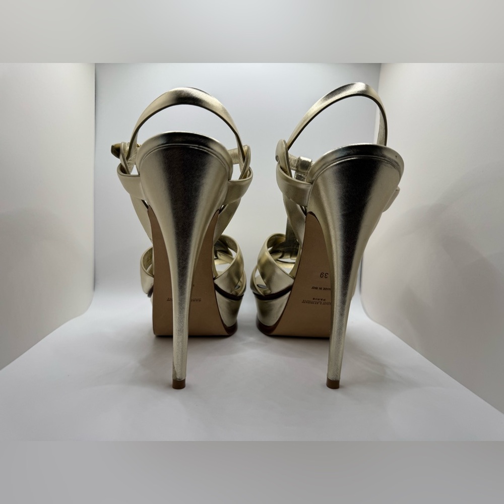 Saint Laurent Tribute Sandals in Metallic Leather Platino Size 39 Worn Once! - Picture 6 of 9